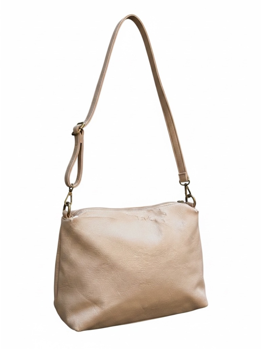 Joy Susan Beige Faux Leather Zippered Crossbody Purse